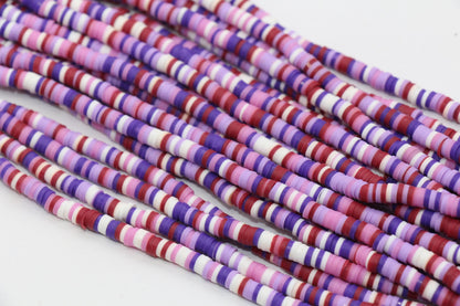 4mm Purple Mix Heishi Beads, Multicolor Polymer Clay Disc Beads, Rainbow African Disc Beads, Vinyl Heishi, Full Strand #262