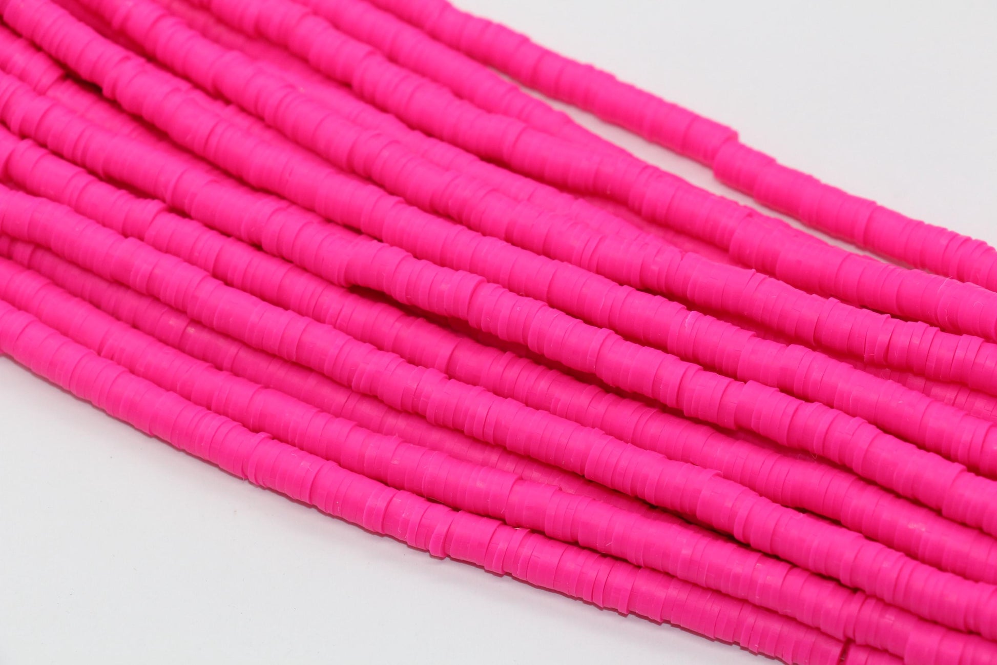 6mm Bright Pink Heishi Beads, Pink Heishi Beads, Polymer Clay Disc Beads, African Disc Beads, Vinyl Heishi, Full Strand #706