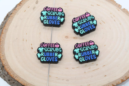 Coffee Scrubs Rubber Gloves Silicone Beads, Nurse Focal Beads, Silicone Loose Beads, Beadable Pen Beads #626