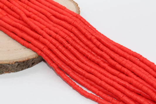 6mm Bright Red Heishi Beads, Red Heishi Beads, Polymer Clay Disc Beads, African Disc Beads, Vinyl Heishi, Full Strand #715