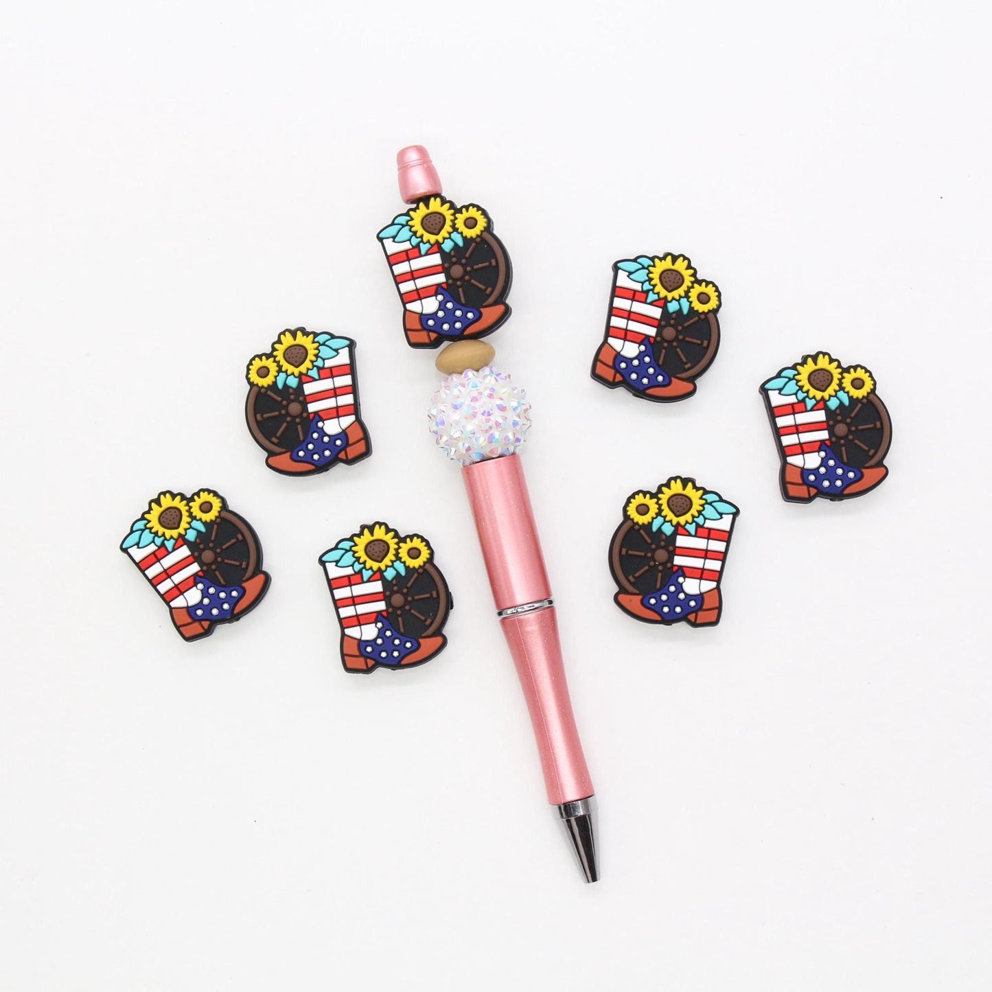 Patriotic Focal Beads, America Flag Beads, Donut, Cowboy Boot, Heart, Hand Silicone Beads, Independence Focal Beads, Beads for Pens