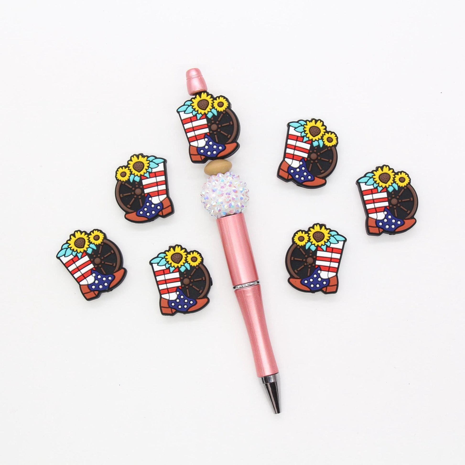 Patriotic Focal Beads, America Flag Beads, Donut, Cowboy Boot, Heart, Hand Silicone Beads, Independence Focal Beads, Beads for Pens