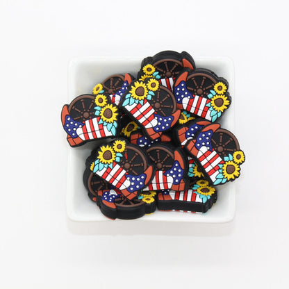 Patriotic Focal Beads, America Flag Beads, Donut, Cowboy Boot, Heart, Hand Silicone Beads, Independence Focal Beads, Beads for Pens