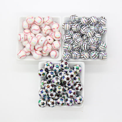 16mm Sport Beads, Baseball Beads, Volleyball Beads, Soccer Beads, Iridescent Gumball Beads, Beads for Pens, Plastic Beads