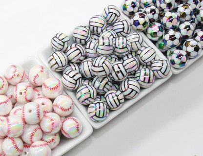 16mm Sport Beads, Baseball Beads, Volleyball Beads, Soccer Beads, Iridescent Gumball Beads, Beads for Pens, Plastic Beads