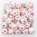 16mm Red Print Iridescent Acrylic Heart Beads