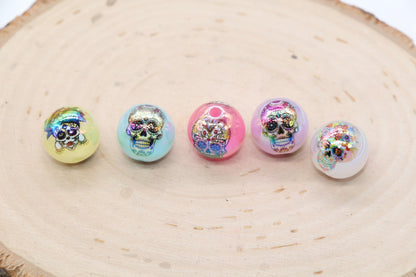 16mm Sugar Skull Beads, Halloween Beads, Iridescent Bubblegum Beads, Beads for Pens, Plastic Beads, Beads for Bracelets #3352