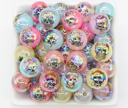 16mm Sugar Skull Beads, Halloween Beads, Iridescent Bubblegum Beads, Beads for Pens, Plastic Beads, Beads for Bracelets #3352