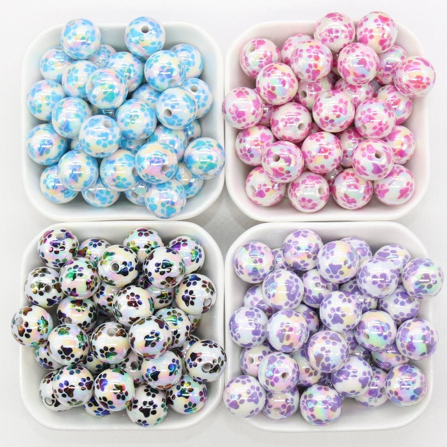 16mm Paw Beads, Dog Paw Beads, Paw Print Beads, Iridescent Bubblegum Beads, Beads for Pens, Plastic Beads