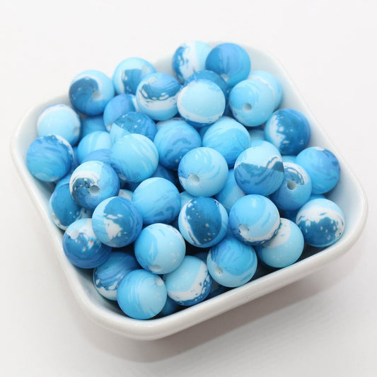 Ocean Waves Silicone Beads, Blue Tie Dye Beads, Silicone Bubblegum Beads, Beads for Pens, Beads for Bracelets #S22