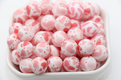 Heart Printed Silicone Beads, Pink Heart Beads, Silicone Bubblegum Beads, Beads for Pens, Beads for Bracelets #S23