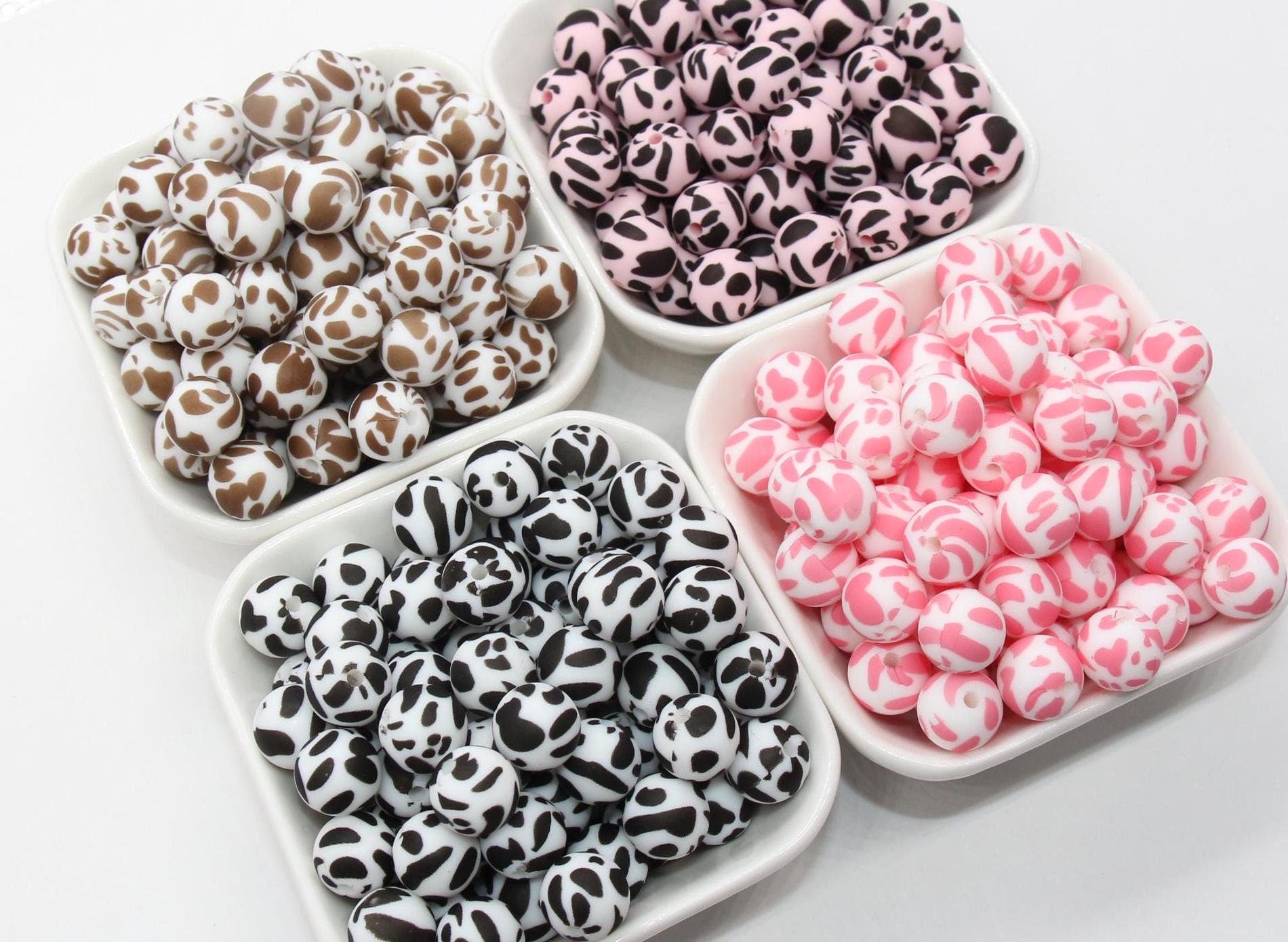 Cow Silicone Beads, Cow Printed Silicone Beads, Bubblegum Beads, Beads for Pens, Beads for Bracelets