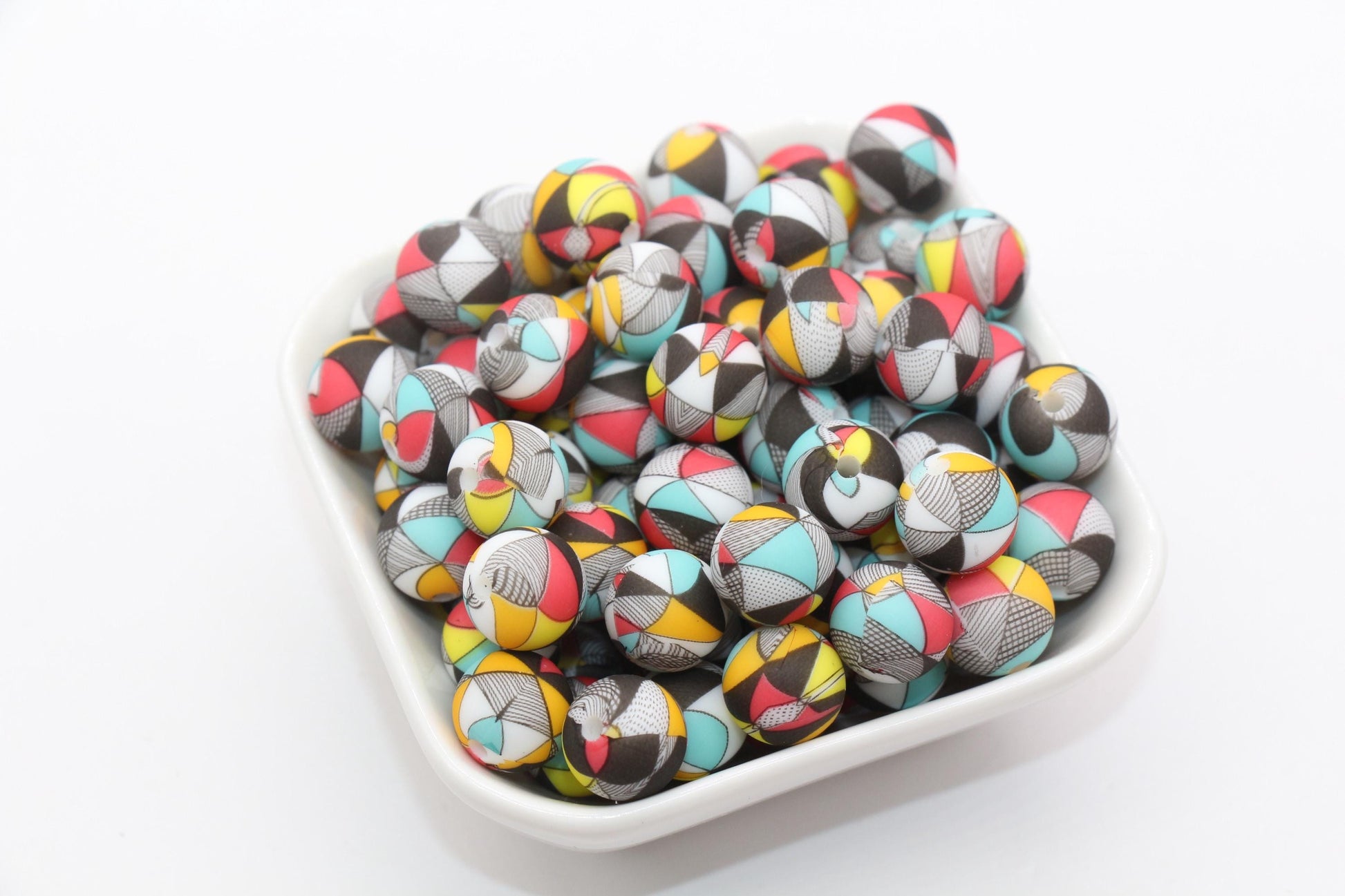 12mm Geometric Printed Beads, Silicone Bubblegum Beads, Beads for Pens, Beads for Bracelets #S51