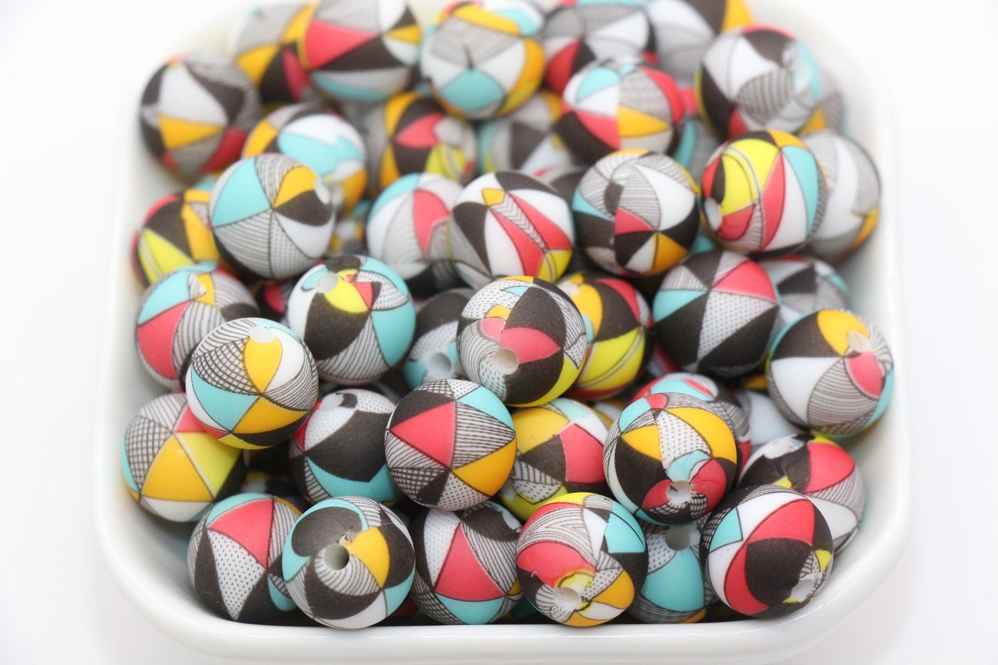 12mm Geometric Printed Beads, Silicone Bubblegum Beads, Beads for Pens, Beads for Bracelets #S51