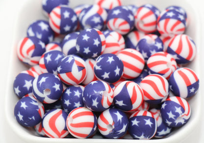 12mm USA Flag Printed Silicone Beads, Round Silicone Beads, Bubblegum Beads, Beads for Pens, Beads for Bracelets #S67