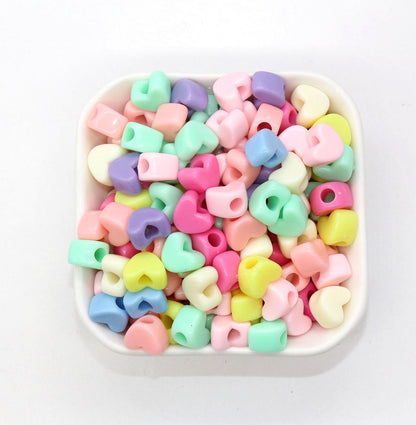 Pastel Heart Beads, Plastic Heart Beads, Heart Beads with Large Holes, Chunky Heart Beads, Beads for Necklaces Bracelets