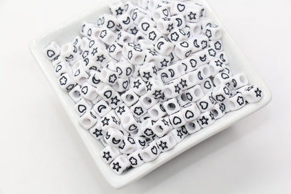 Star Moon Heart Flower Cube Beads, Mix Symbols Square Beads, Plasic Beads, Beads for Bracelets #201