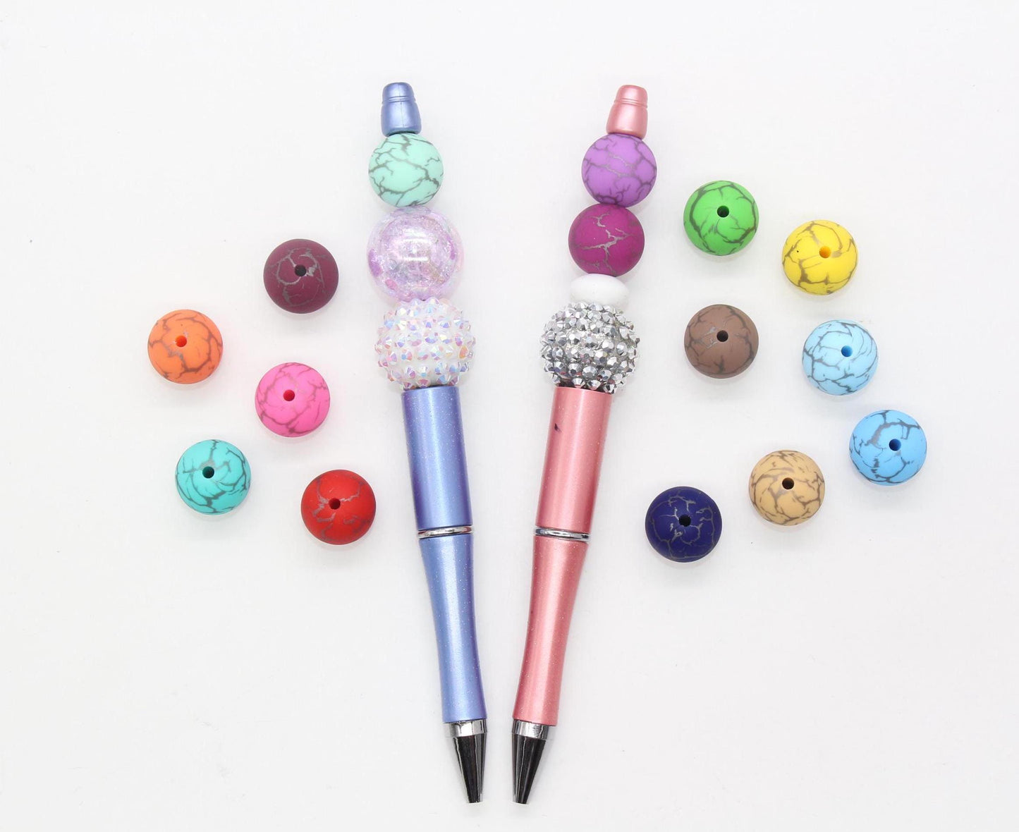 15mm Crackle Printed Beads, Silicone Loose Beads, Printed Round Bubblegum Beads, Beads for Pens