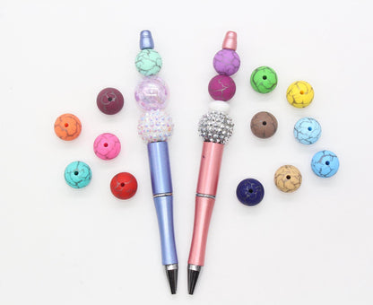 15mm Crackle Printed Beads, Silicone Loose Beads, Printed Round Bubblegum Beads, Beads for Pens