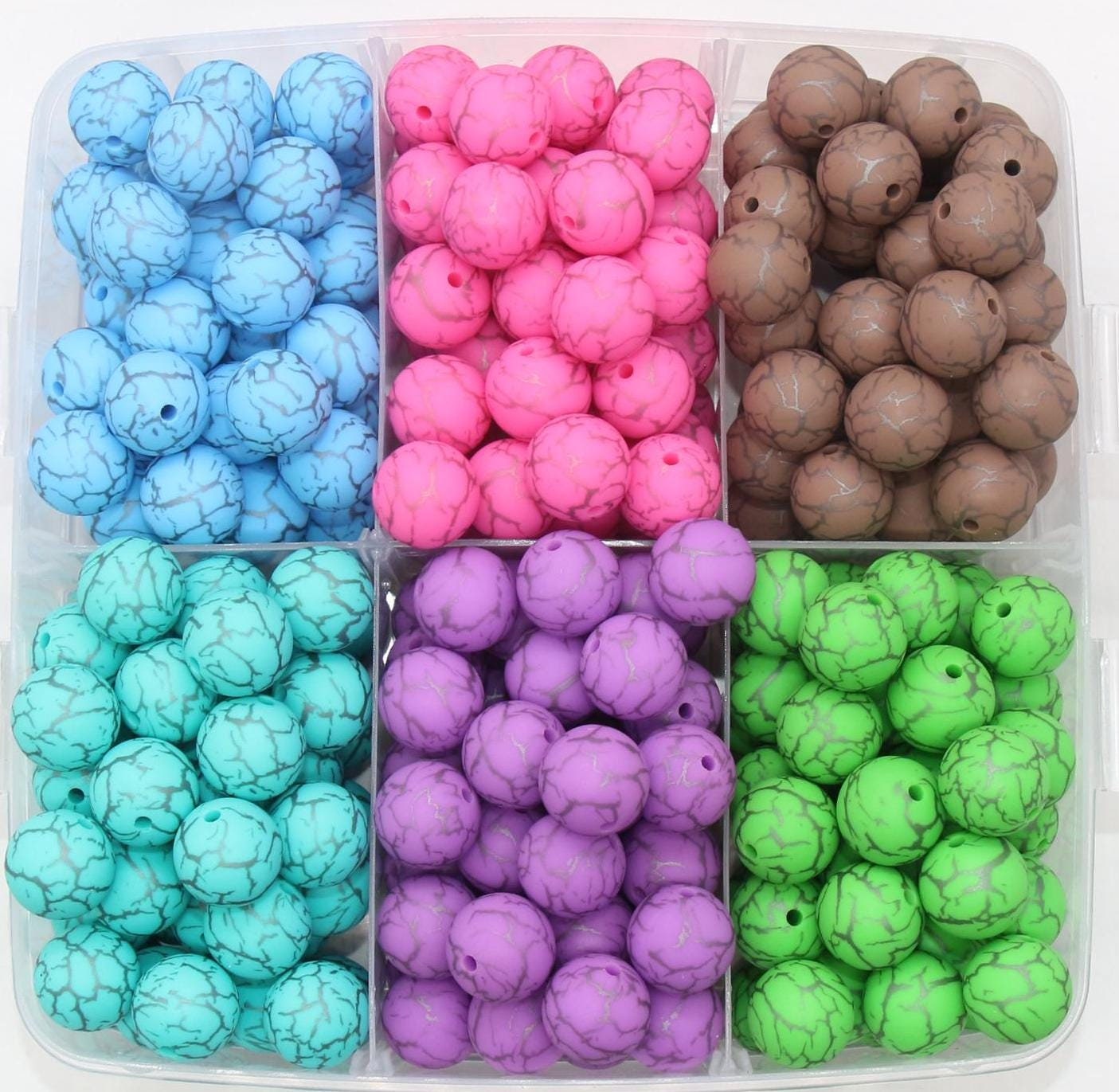 15mm Crackle Printed Beads, Silicone Loose Beads, Printed Round Bubblegum Beads, Beads for Pens