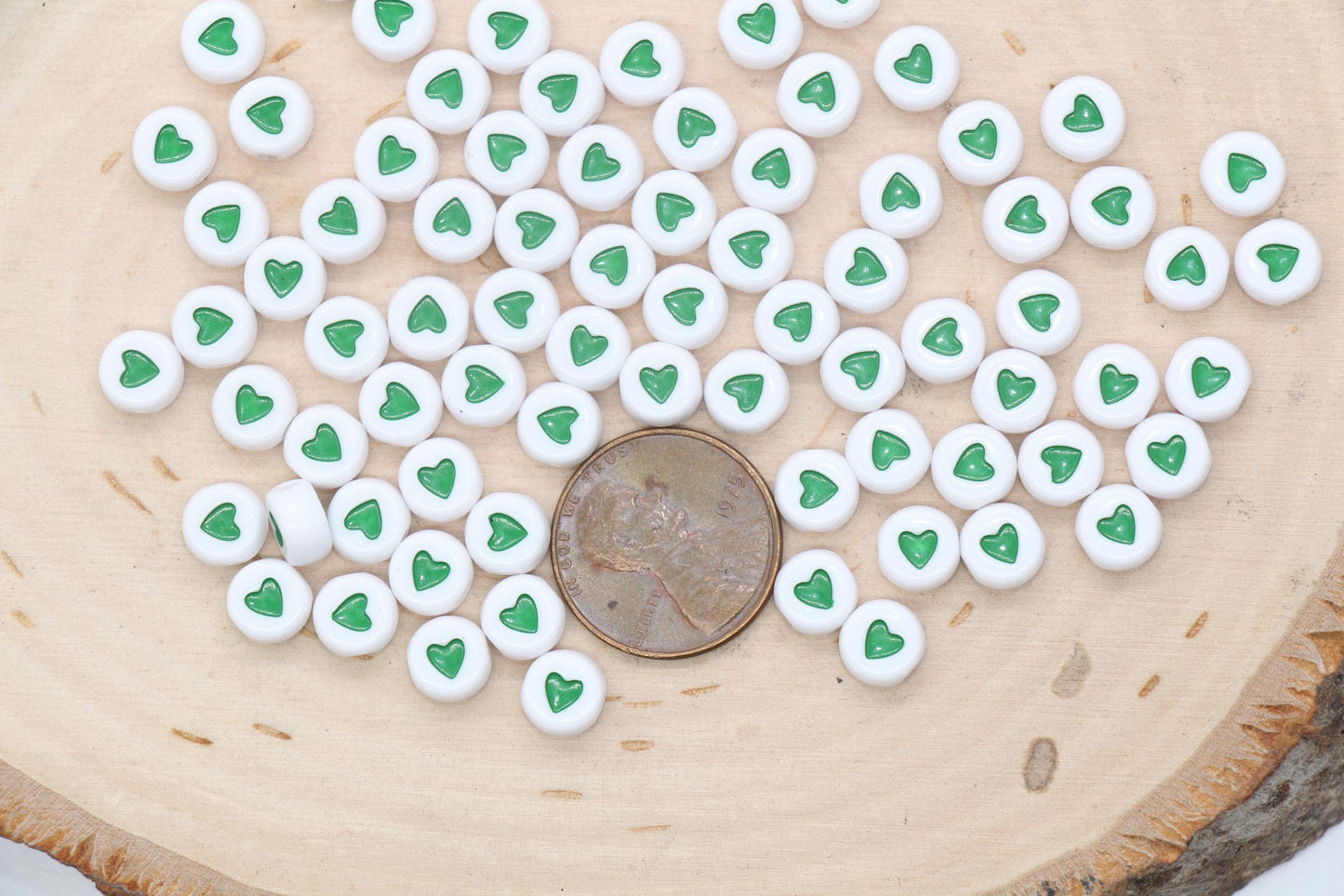 Green Heart Beads, Plastic Heart Beads, Heart Symbol Beads, Beads for Bracelets, Jewelry Making, Size 7mm #845