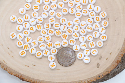 Orange Letter Beads, Plastic Letter Beads, Alphabet Beads, Mix Beads, Round Beads, Name Initial Beads 7mm #133