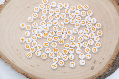 Orange Letter Beads, Plastic Letter Beads, Alphabet Beads, Mix Beads, Round Beads, Name Initial Beads 7mm #133