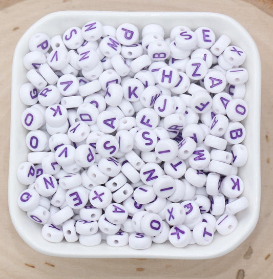 Purple Letter Beads, Plastic Letter Beads, Alphabet Beads, Mix Beads, Round Beads, Name Initial Beads 7mm #132