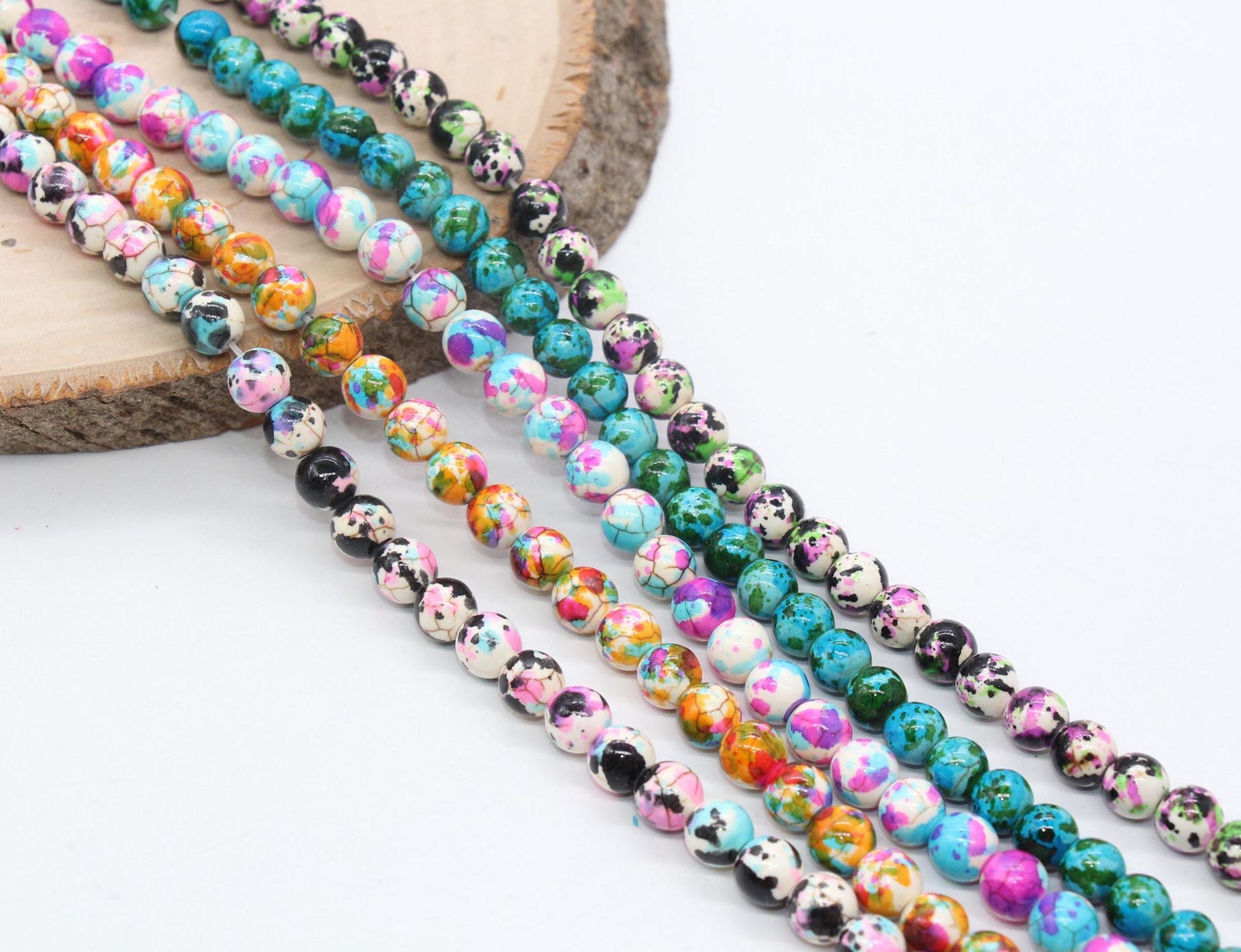 8mm Splatter Stone Beads, Paint Beads, Jewelry Beads, Bracelet Beads, Full Strand