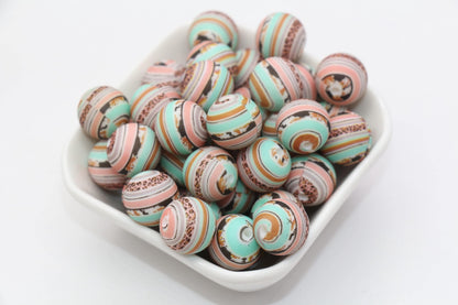 15mm Leopard Swirl Printed Beads, Leopard Silicone Beads, Round Bubblegum Beads, Beads for Pens, Beads for Bracelets #S91