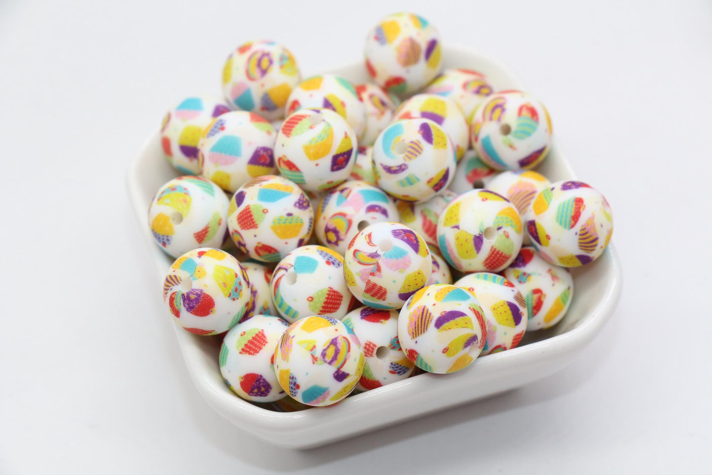 15mm Sweet Treats Printed Beads, Cupcake Printed Silicone Beads, Round Bubblegum Beads, Beads for Pens, Beads for Bracelets #S96