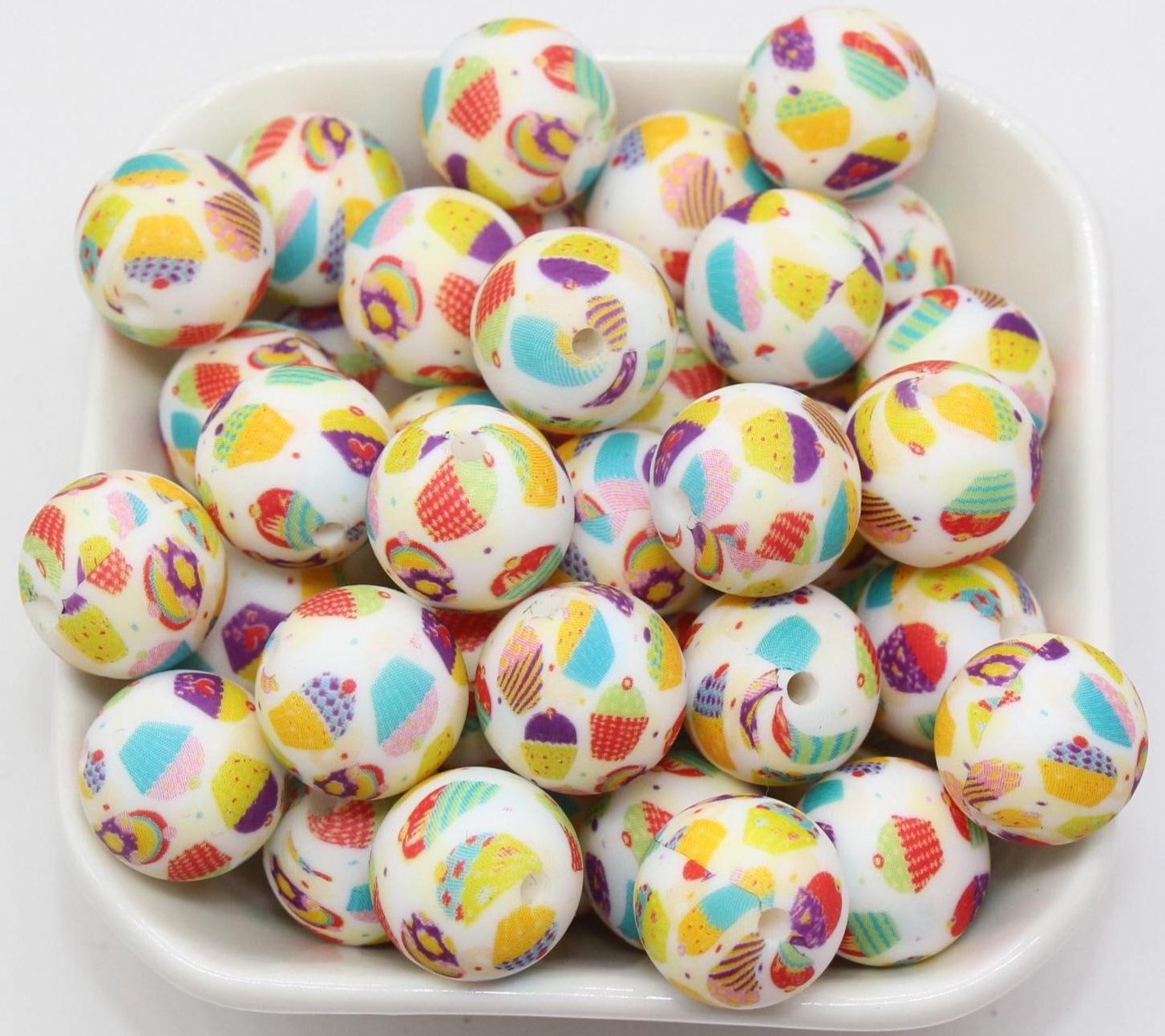 15mm Sweet Treats Printed Beads, Cupcake Printed Silicone Beads, Round Bubblegum Beads, Beads for Pens, Beads for Bracelets #S96