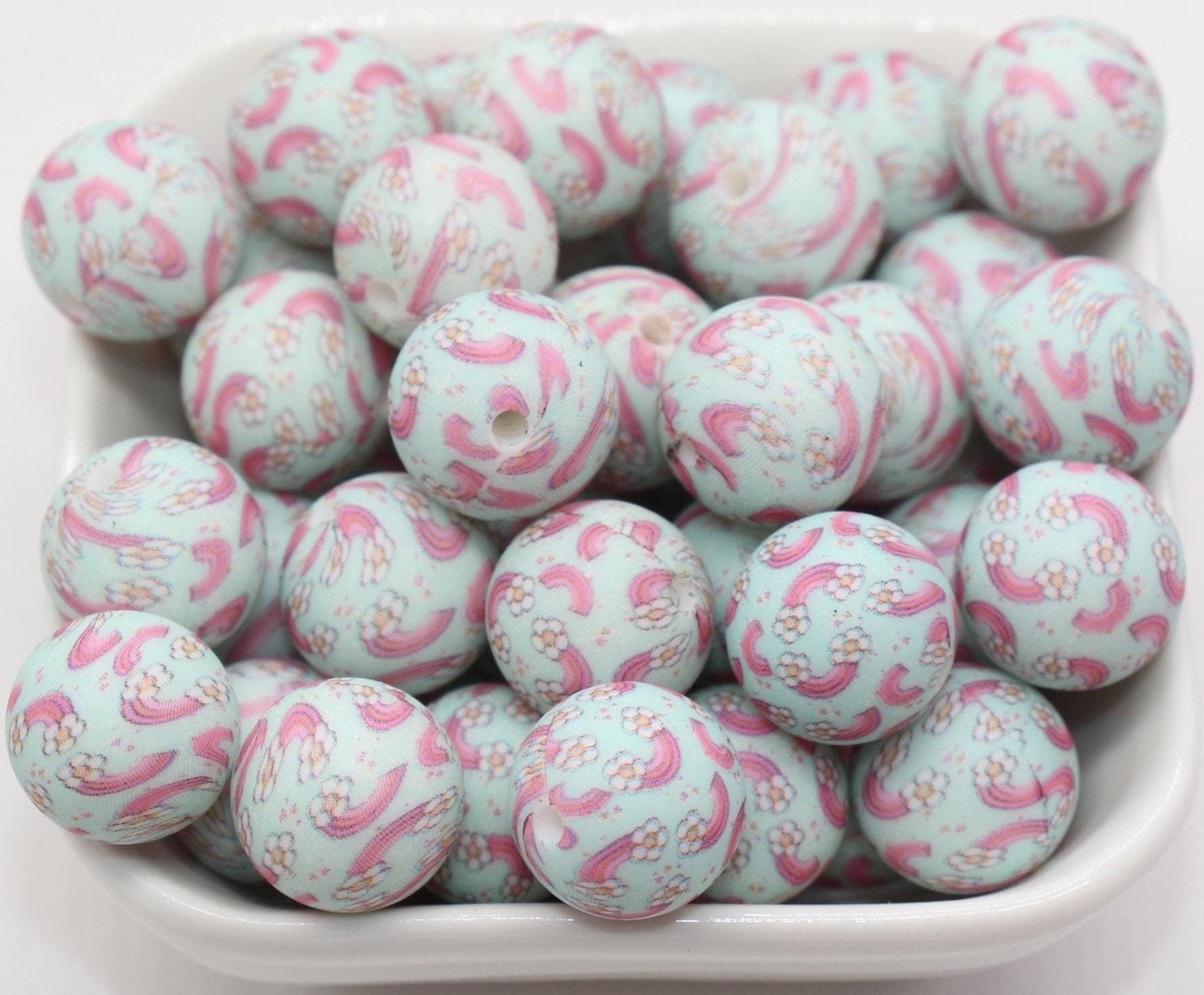 15mm Rainbow Printed Beads, Cupcake Printed Silicone Beads, Round Bubblegum Beads, Beads for Pens, Beads for Bracelets #S98