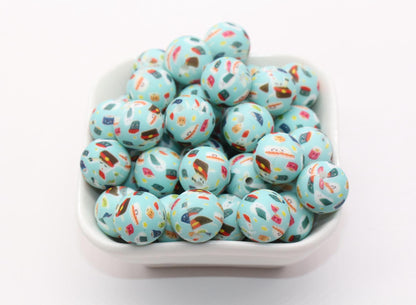 15mm Sushi Printed Beads, Food Printed Silicone Beads, Round Bubblegum Beads, Beads for Pens #S99