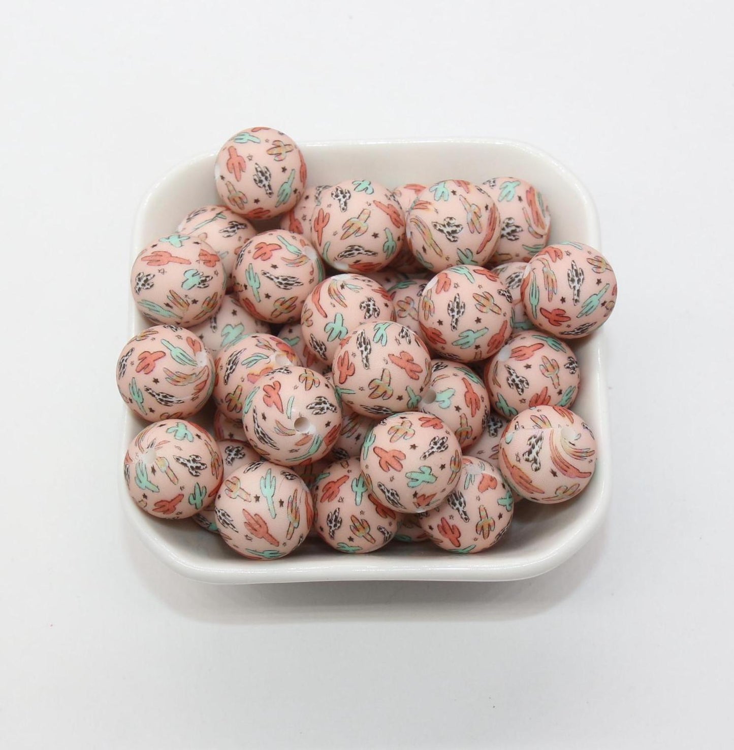 15mm Cactus Printed Beads, Silicone Beads, Round Bubblegum Beads, Beads for Pens #S100