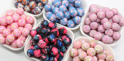 15mm Flower Printed Beads, Daisy Printed Silicone Beads, Floral Printed Round Bubblegum Beads, Beads for Pens