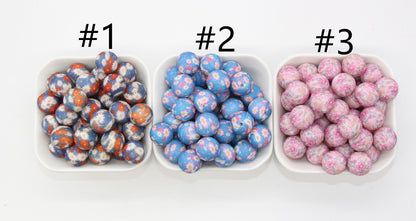 15mm Flower Printed Beads, Daisy Printed Silicone Beads, Floral Printed Round Bubblegum Beads, Beads for Pens