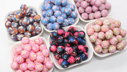 15mm Flower Printed Beads, Daisy Printed Silicone Beads, Floral Printed Round Bubblegum Beads, Beads for Pens