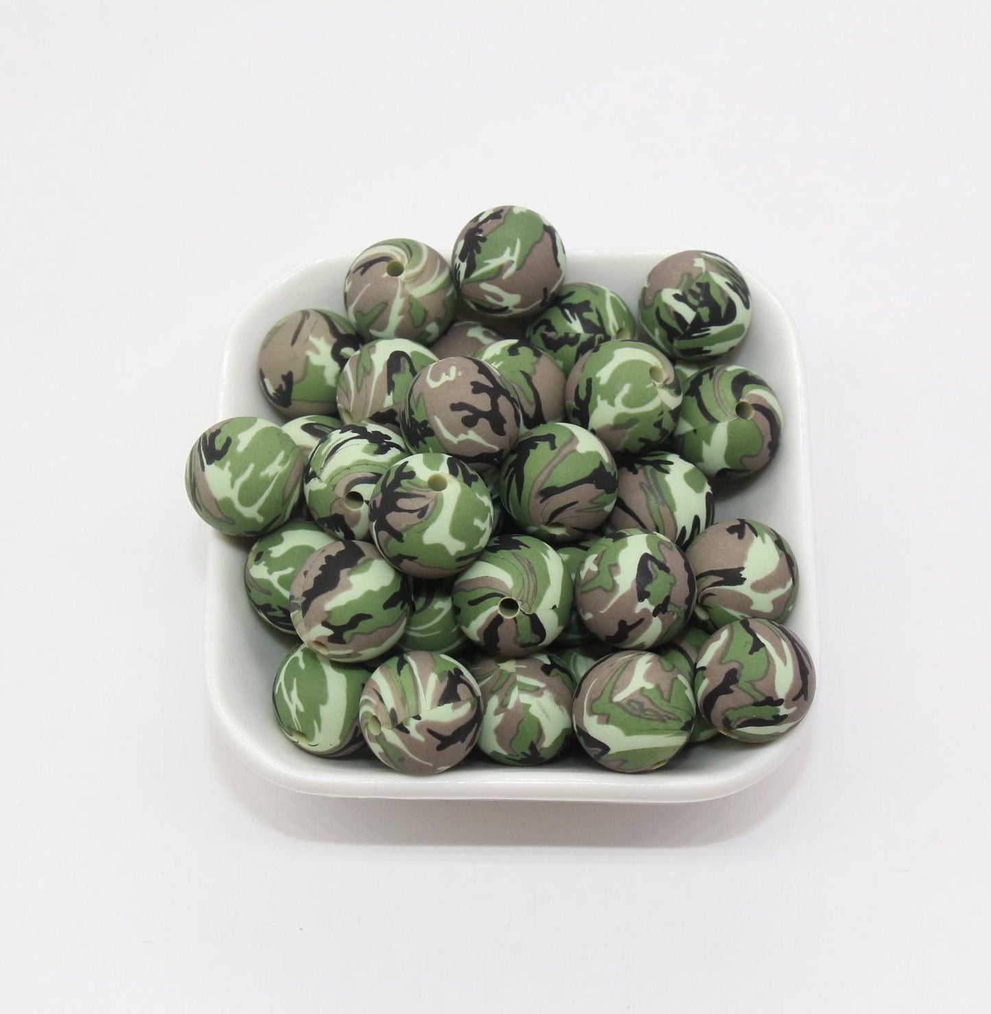 15mm Camo Printed Beads, Camouflage Printed Silicone Beads, Round Bubblegum Beads, Beads for Pens