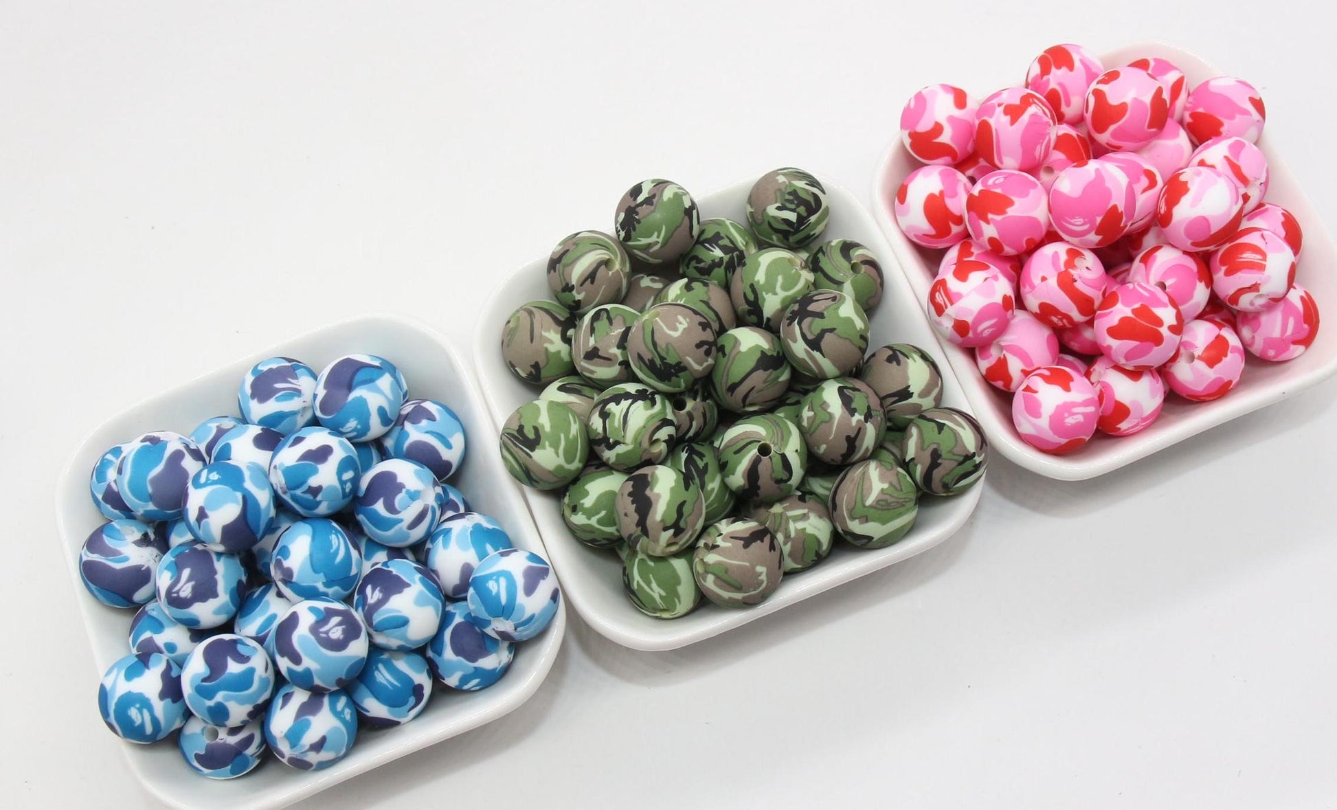 15mm Camo Printed Beads, Camouflage Printed Silicone Beads, Round Bubblegum Beads, Beads for Pens