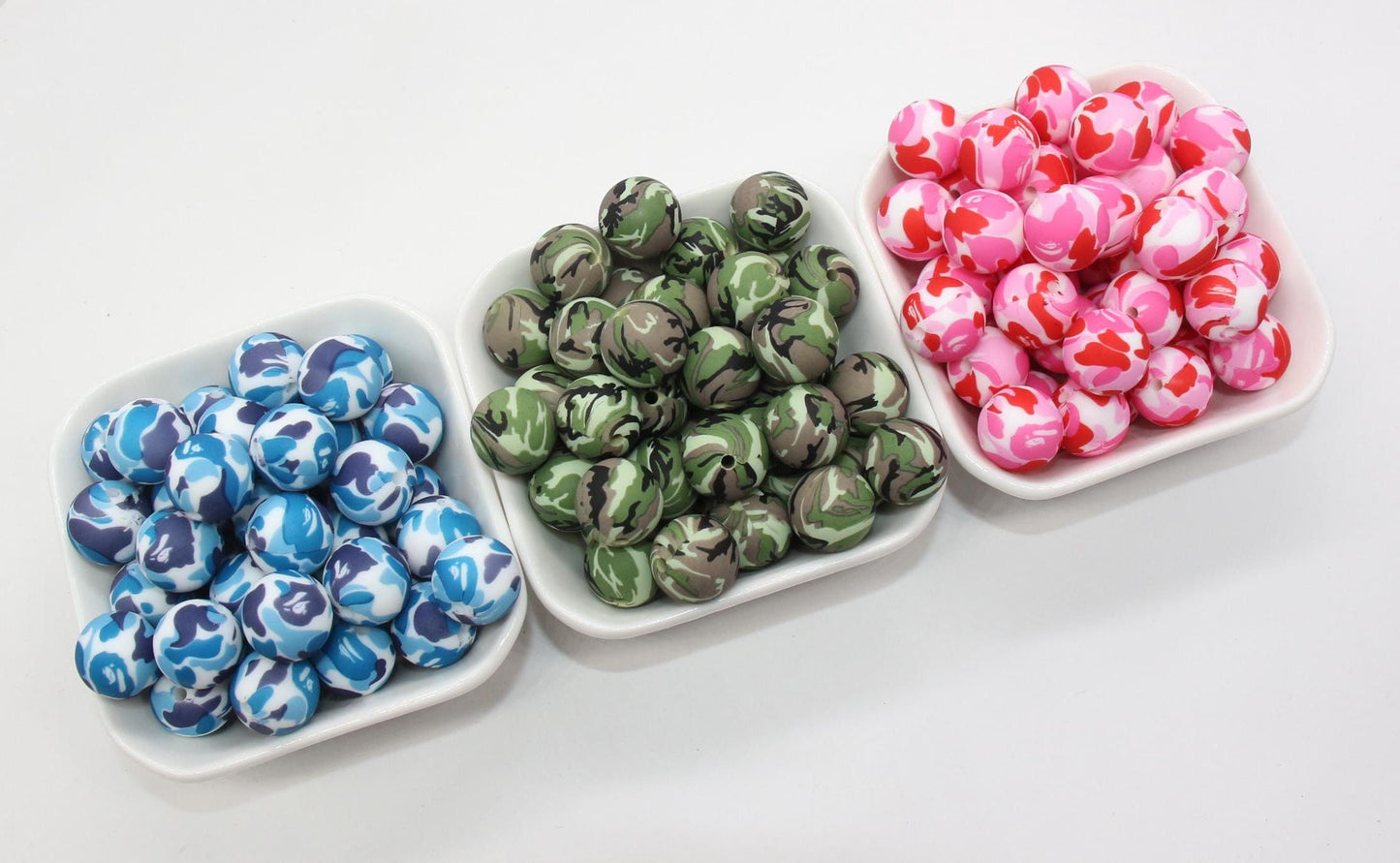 15mm Camo Printed Beads, Camouflage Printed Silicone Beads, Round Bubblegum Beads, Beads for Pens