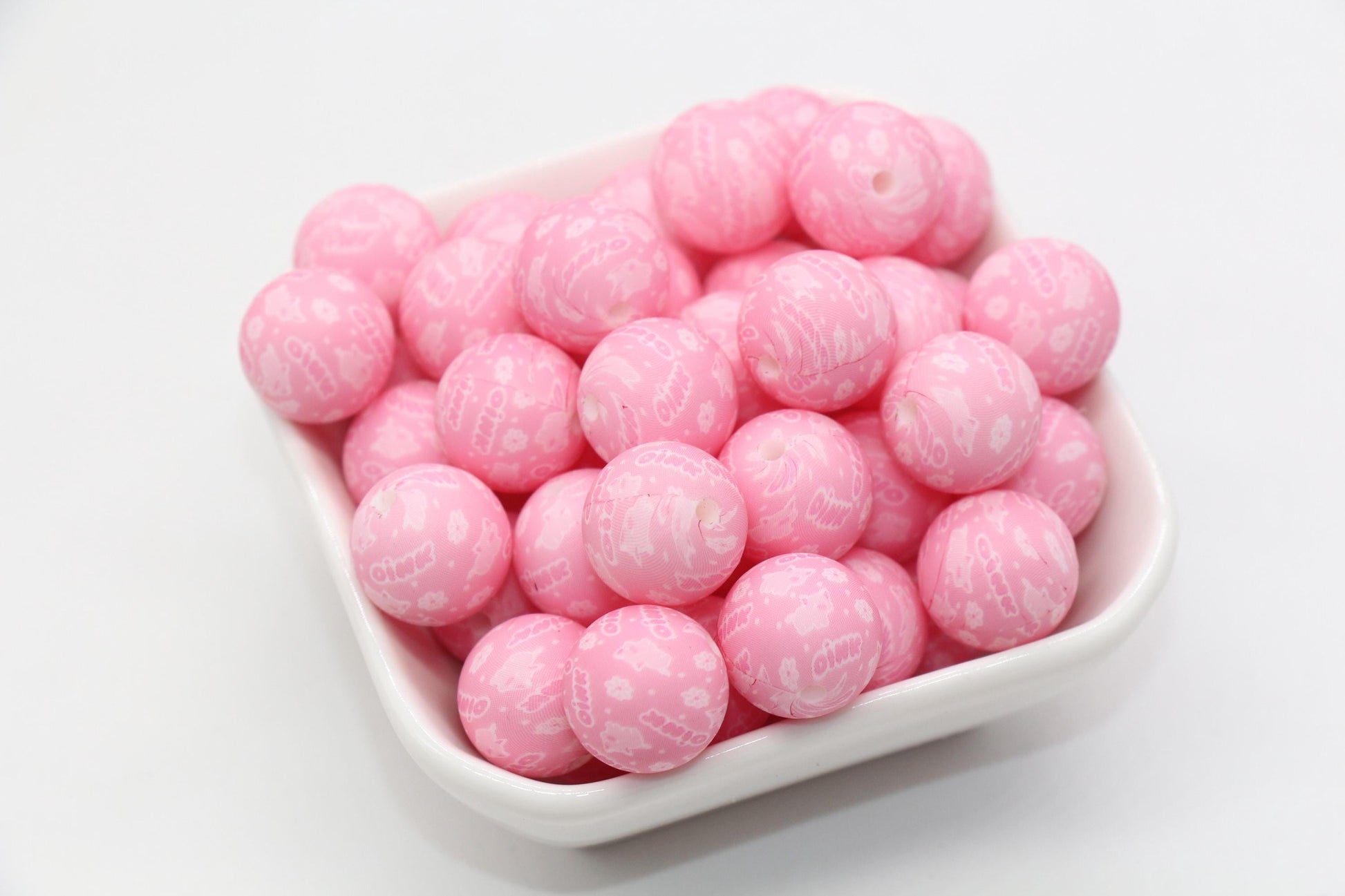 15mm Pig Printed Beads, Farm Animal Silicone Beads, Round Bubblegum Beads, Beads for Pens #S120