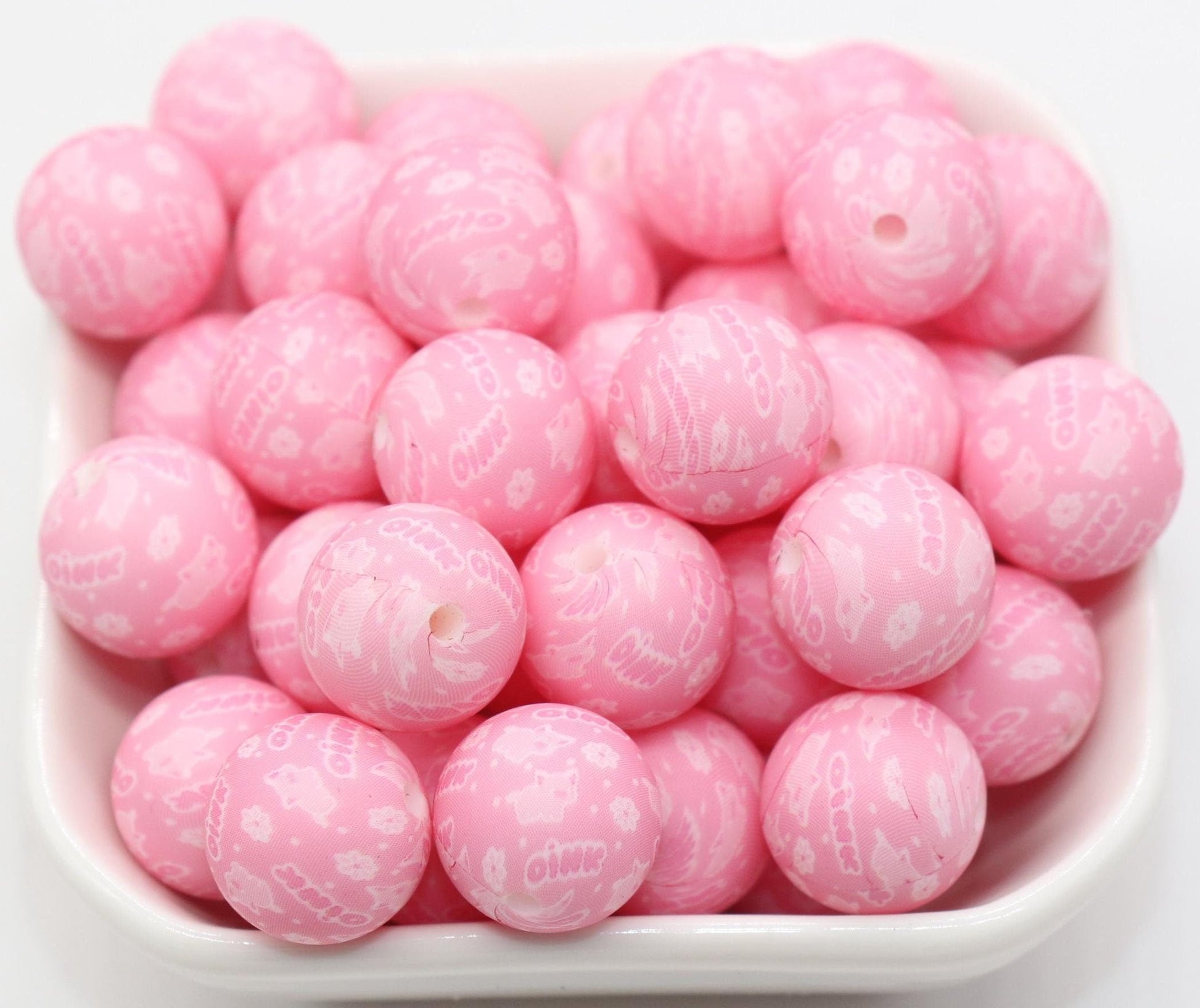 15mm Pig Printed Beads, Farm Animal Silicone Beads, Round Bubblegum Beads, Beads for Pens #S120