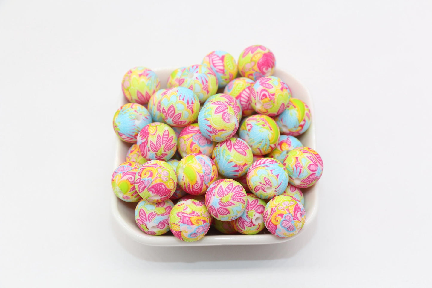 15mm Flower Printed Beads, Silicone Beads, Round Bubblegum Beads, Beads for Pens #S121