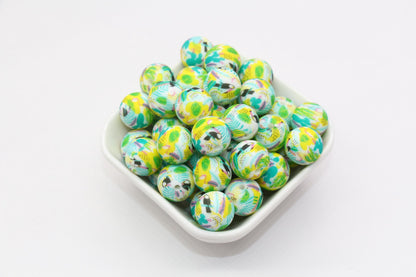 15mm Parrot Printed Beads, Bird and Plants Silicone Beads, Round Bubblegum Beads, Beads for Pens #S123