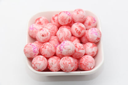 15mm Heart Printed Beads, Heart Love Printed Silicone Beads, Round Bubblegum Beads, Beads for Pens, Beads for Bracelets