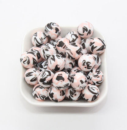 15mm Heart Printed Beads, Heart Love Printed Silicone Beads, Round Bubblegum Beads, Beads for Pens, Beads for Bracelets