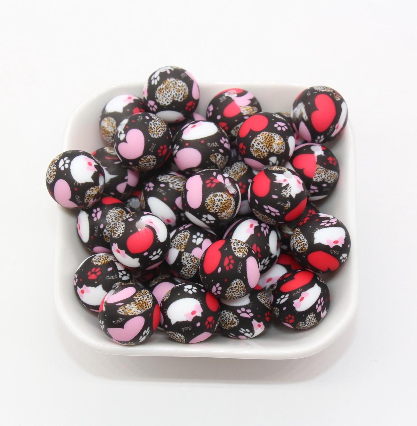 15mm Heart Printed Beads, Heart Love Printed Silicone Beads, Round Bubblegum Beads, Beads for Pens, Beads for Bracelets