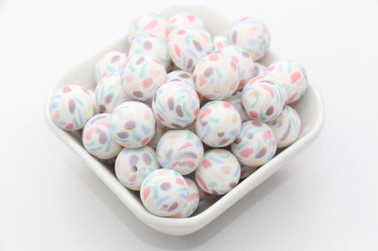 15mm Flower and Leaf Printed Beads, Floral Silicone Beads, Round Bubblegum Beads, Beads for Pens #S140