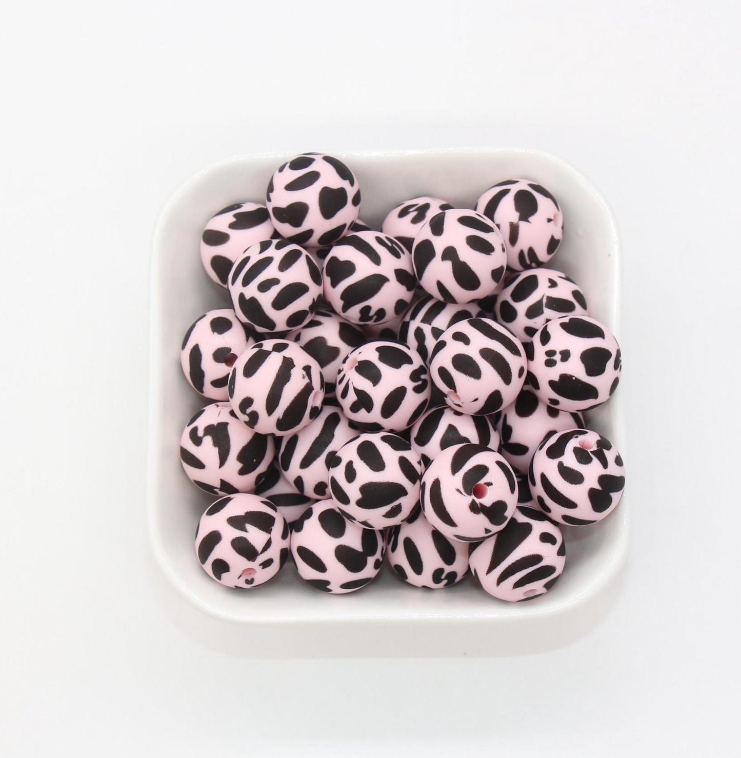 15mm Cow Printed Beads, Animal Silicone Beads, Round Bubblegum Beads, Beads for Pens, Beads for Bracelets